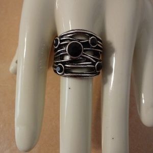 Black Silver Tone Stretch Ring